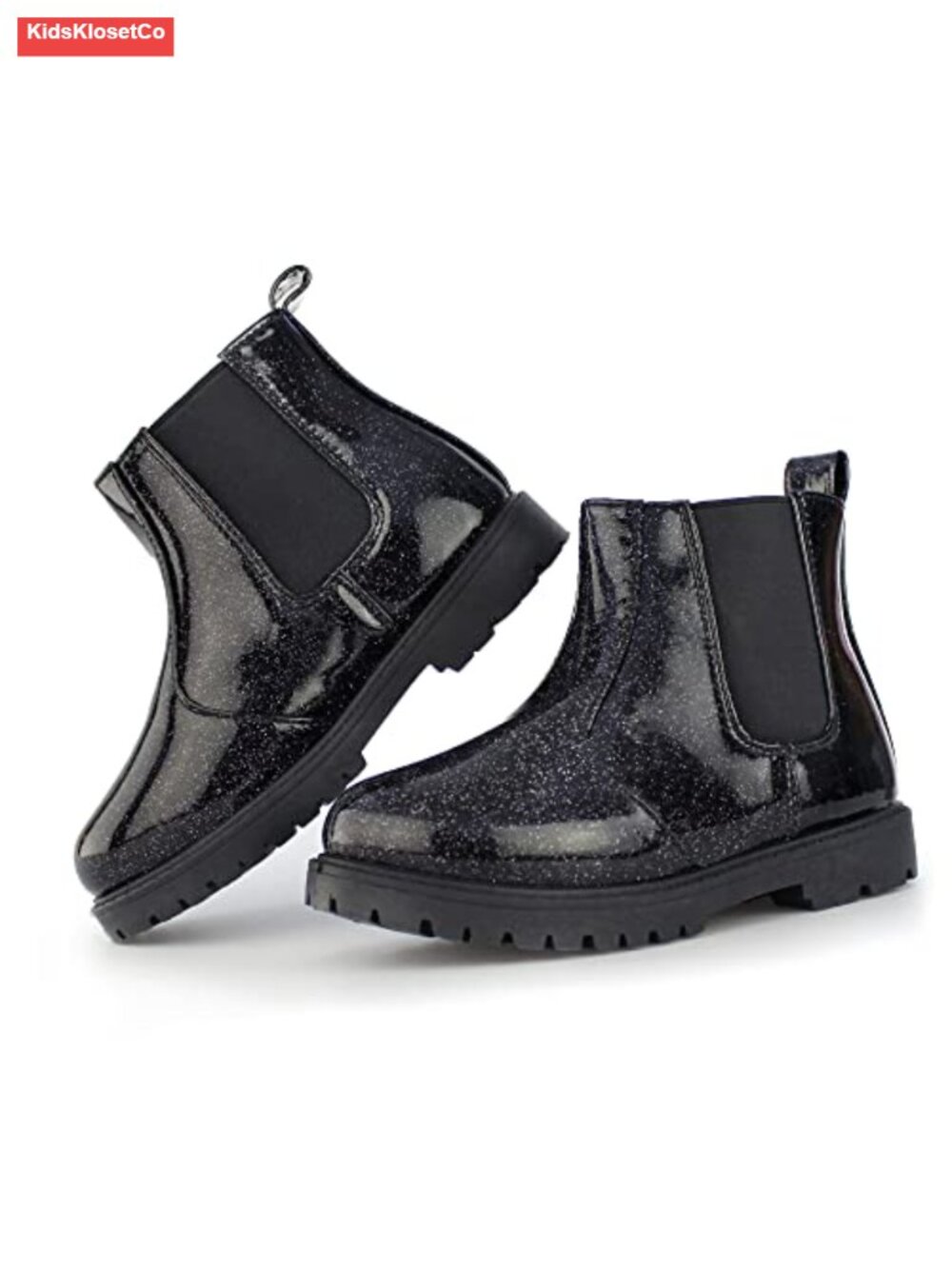 Girls Shiny Waterproof Chelsea Ankle Boots Slip On PU Platform